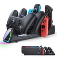 thumbnail image 1 of Base de carga para mandos compatible con Nintendo Switch 2/1 y Joy-Pads 2/1 — Estación de carga rápida 10 en 1 con soporte para el mando Pro, 1 of 9
