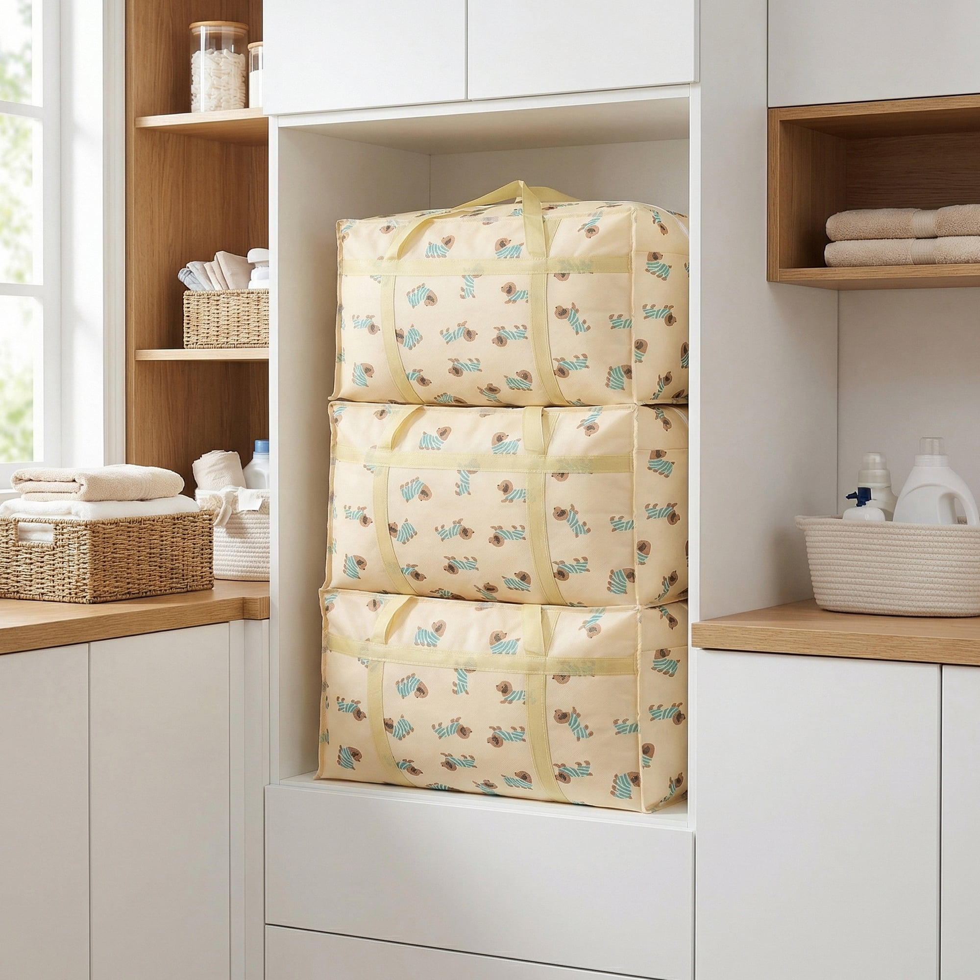 Unique Bargains Floral Clothes Storage Bags for Organizing Clothing Beige 23.6"x15.7"x9.8"