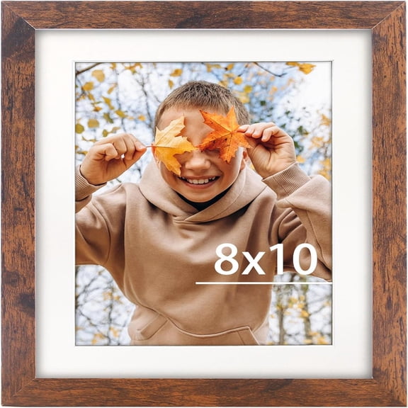 8x10 Picture Frame, Display Photos 6x8 with Mat or 8x10 without Mat, Poster Frame for Wall and Tabletop, Brown