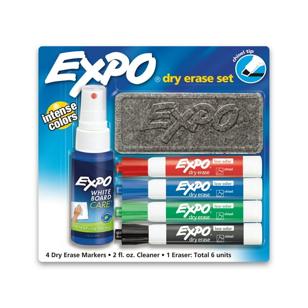 Expo Dry Erase 6-Piece Starter Set with 4 Chisel Tip Markers, Eraser ...