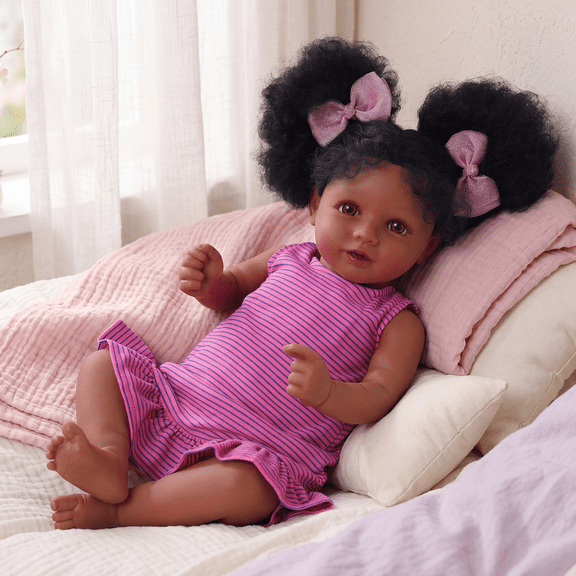 RSG Lifelike Reborn Baby Dolls Black Girl- 20 Inch Soft Body Realistic-Newborn Handmade Real Life Baby Dolls with Clothes and Toy Gift for Kids Age 3