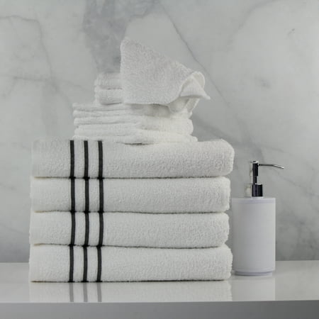 Mainstays 10 Piece Best Value Bath Towel Set - Includes 4 Bath Towels & 6 Washcloths, White with Grey