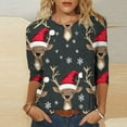 thumbnail image 4 of Bzhegqhd 3/4 Length Sleeve Tops for Women Christmas Printed Blouse Round Neck Pullover T-shirts Loose Fit Casual Fashion Tee Holiday Party Wear Soft Comfortable Gift, 4 of 5