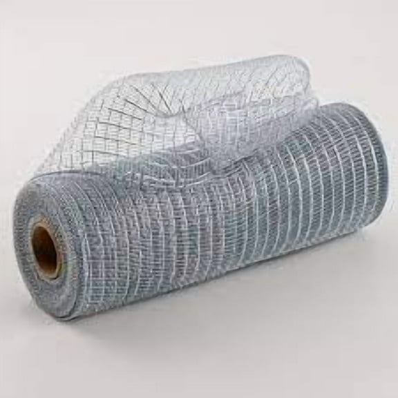 10 inch x 30 feet Deco Poly Mesh Ribbon (Platinum, Laser Silver Foil)