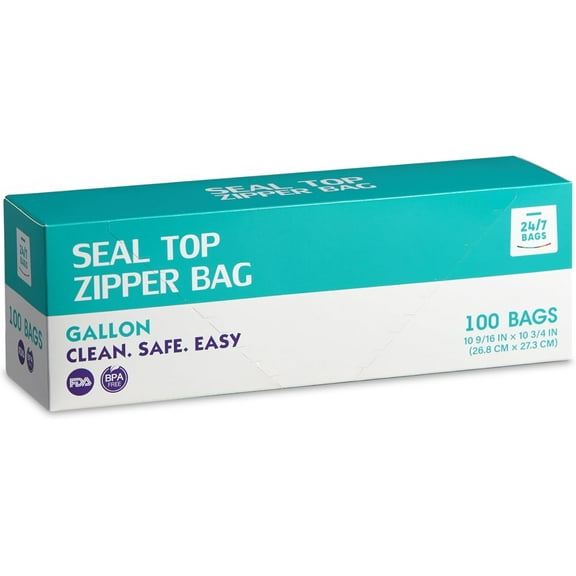 Gallon Food Storage Zipper Bags- 100 Count, BPA-Free, Easy Glide Closure