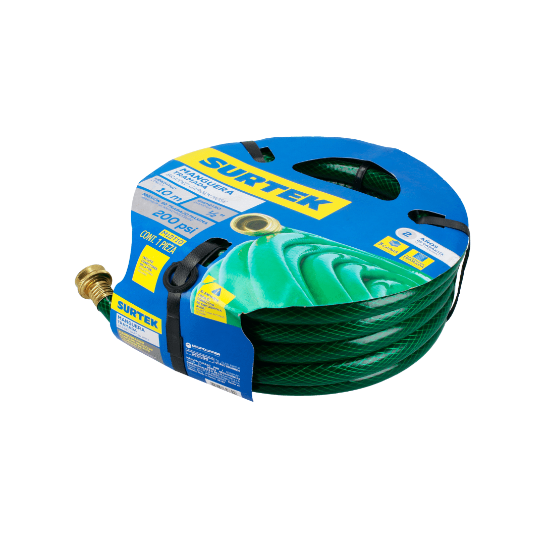 Surtek Green Woven Garden Hose, Braided Reinforced, 1/2", 100m