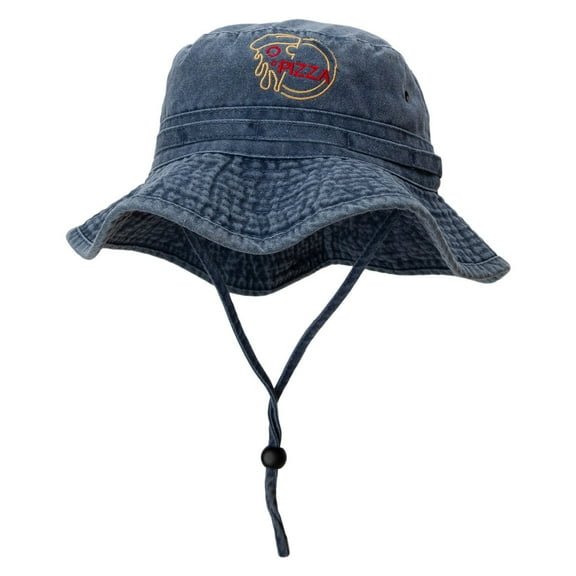 Slice of Pizza with Word Extra Big Size Fishing Hats - Navy 2XL-3XL