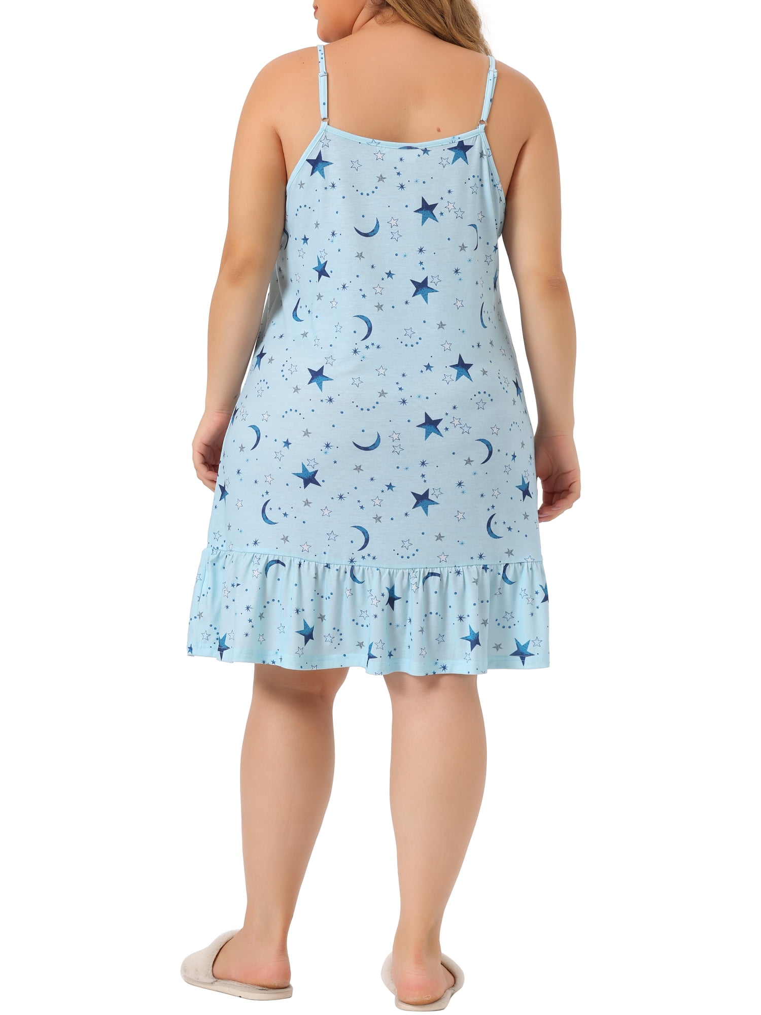Agnes Orinda Women's Plus Size Nightgown Chemise Sleepwear Spaghetti Strap Nightwear Soft Lingerie 4X Light Blue