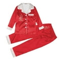 thumbnail image 6 of Family Silk Satin Christmas Pajamas Matching Sets Lightweight Long Sleeve Button down Shirt and Pants Xmas Pjs Jammies 2 Piece Soft Solid Holiday Sleepwear with Pocket Watermelon Red, 6 of 7