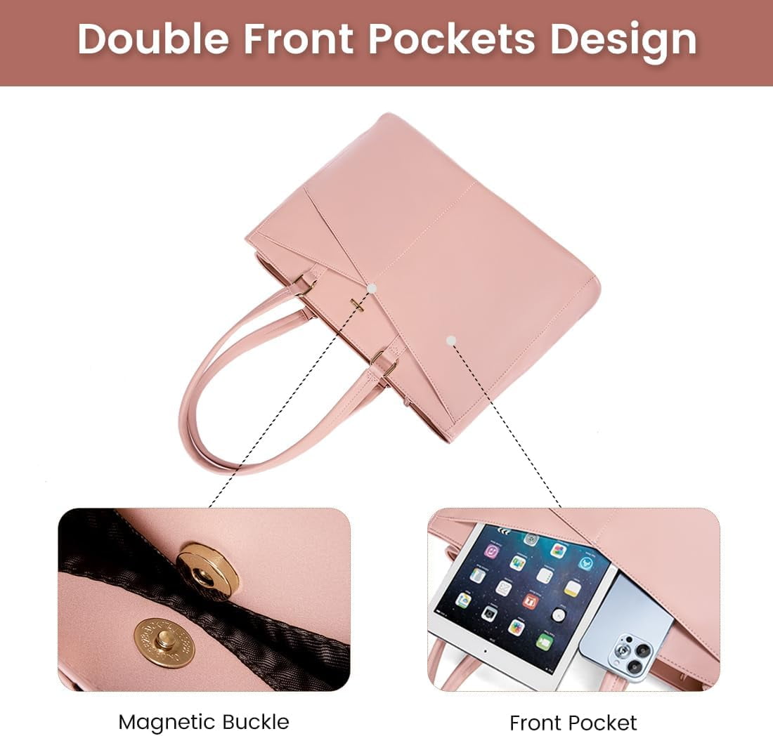 Laptop Bag for Women 15.6 Inch Tote Bags Waterproof Leather Briefcase Computer Women Business Office Work Bag,Bright Pink