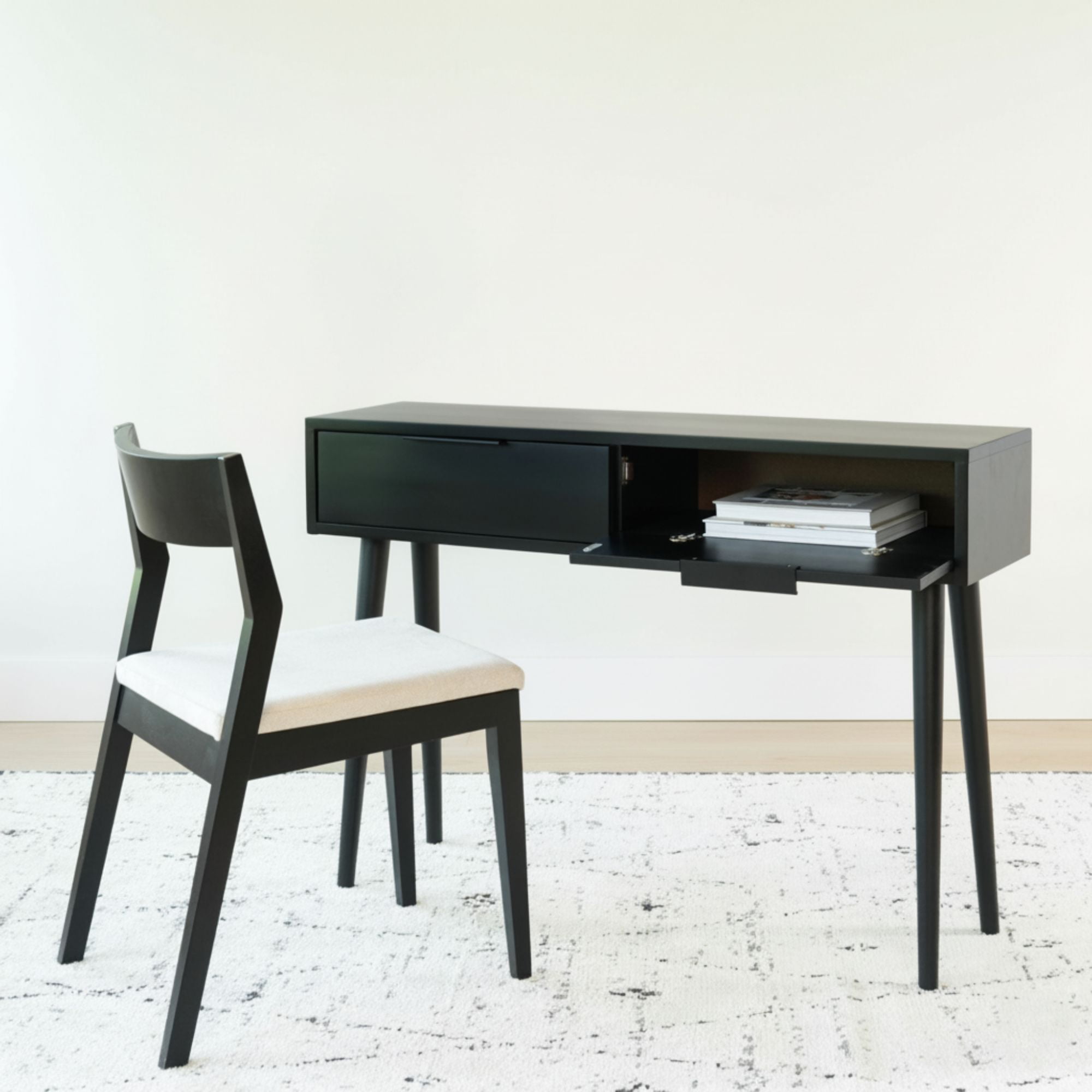 Plank+Beam 46" Mid Century Modern Console Table with Storage Shelves, Entryway Table with Storage, Foyer Tables for Entryway, Console Table, Black