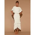 thumbnail image 4 of White Womens Tiered Ruffle Hem Midi Dress With Flared Short Sleeves And Round Neck, Elegant For Evening Or Cocktail, 4 of 7