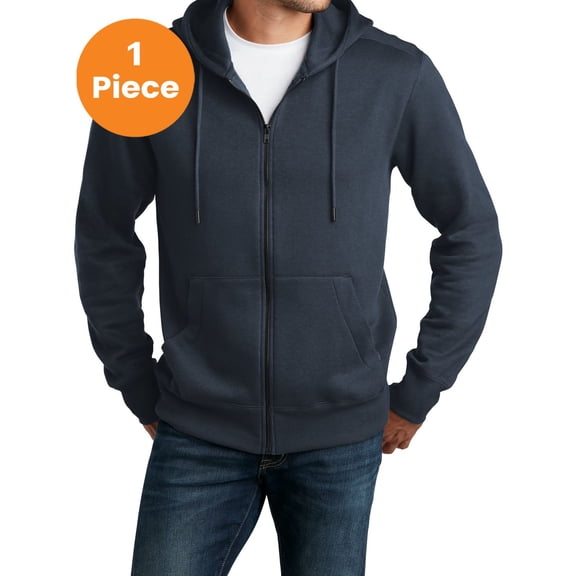 District DT1103 Perfect Weight Fleece Full-Zip Hoodie, New Navy, S, Mens Hoodies