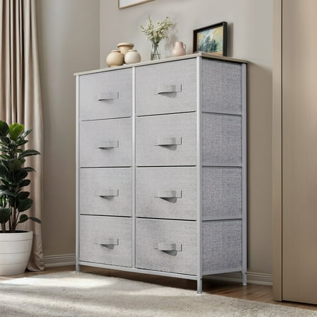 ModFusion 8-Drawer Fabric Dresser, Steel Frame with Wood Top for Bedroom, Closet, Adults, Light Gray