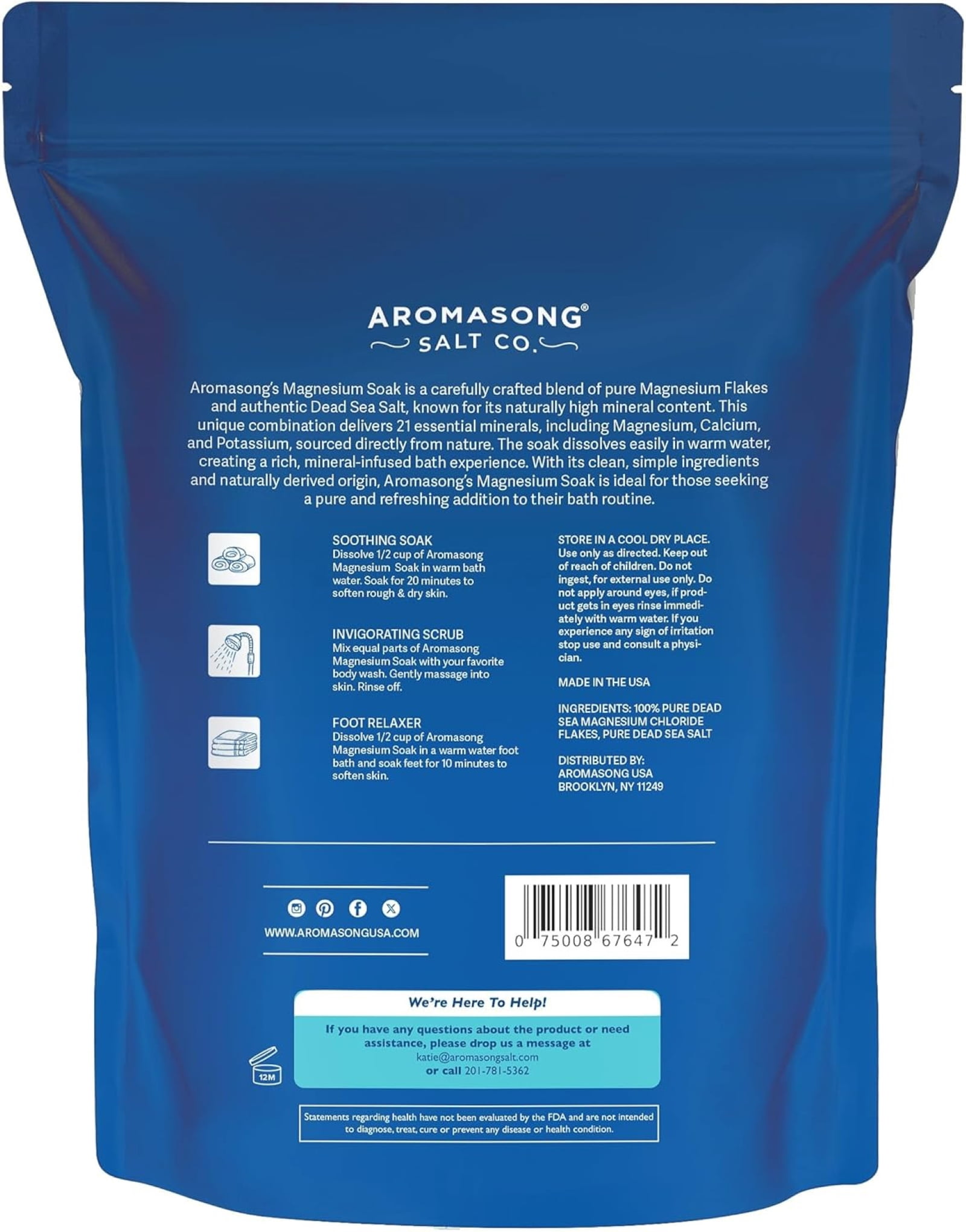 Aromasong Dead Sea Magnesium Flakes Bath & Foot Soak, 15 lb