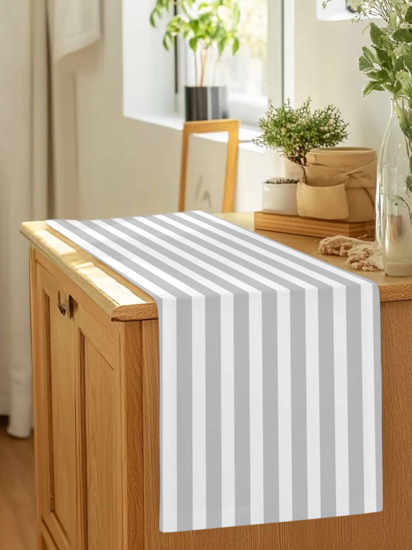 Grey Stripes White Striped Table Runner 90 Inches Long, Modern Geometric Art Table Runners Tabletop Scarf Kitchen Dining Tables Decoration for Home Party Indoor Outdoor
