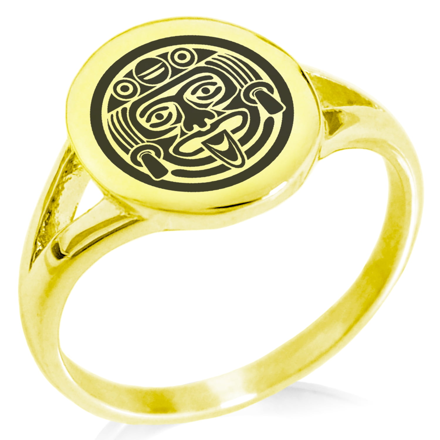 Stainless Steel Aztec Mask Rune Minimalist Oval Top Polished Statement ...