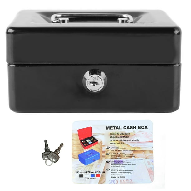 Caja de efectivo de metal con cerradura de seguridad, pequeña caja de almacenamiento de metal portátil con 2 llaves para dinero, documentos, hogar, automóvil