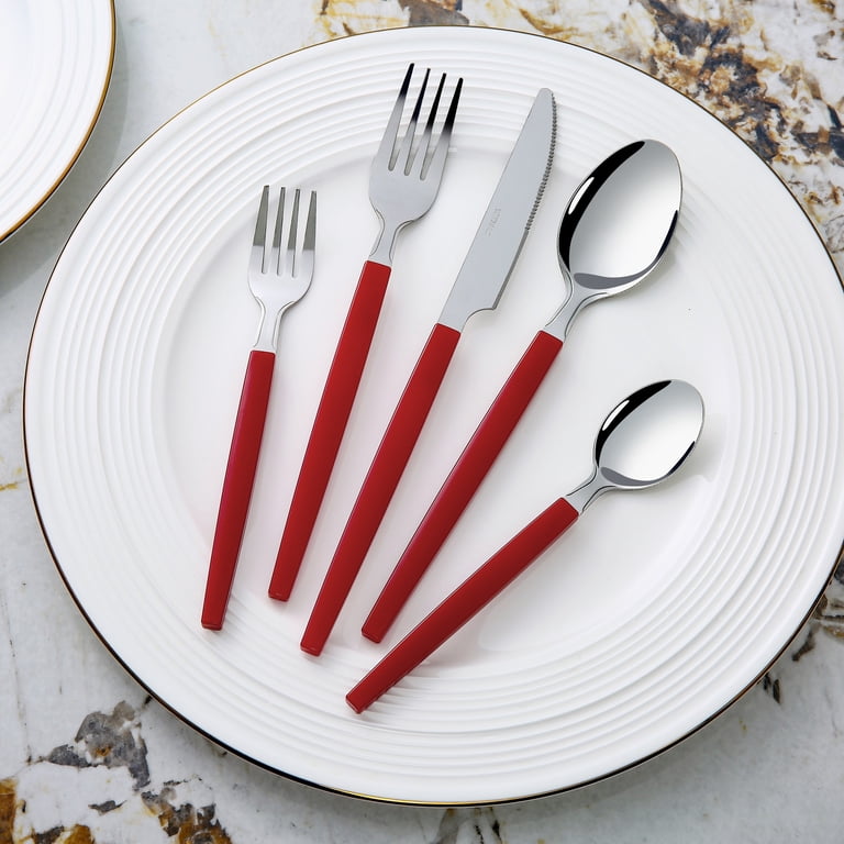 Mainstays Niccole Red 49 Piece Stainless Steel Flatware Set with