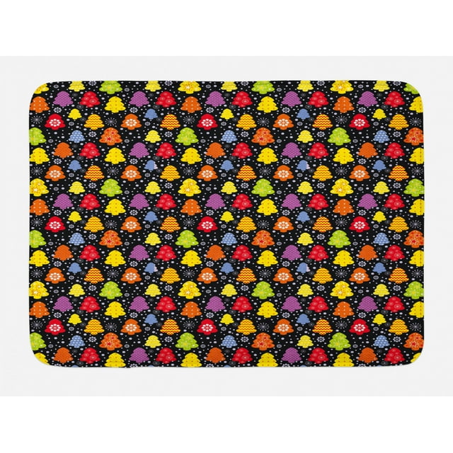 Tree Bath Mat, Colorful Nature Winter Season Inspirations Snowflakes
