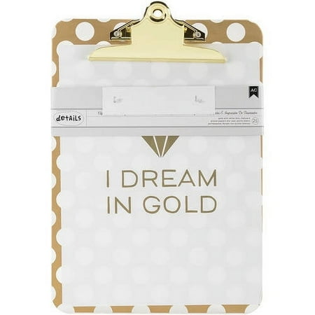 Designer Desktop Essentials Clipboard W/Print 12.5"X9"-Gold W/Clear Dots, Pk 1