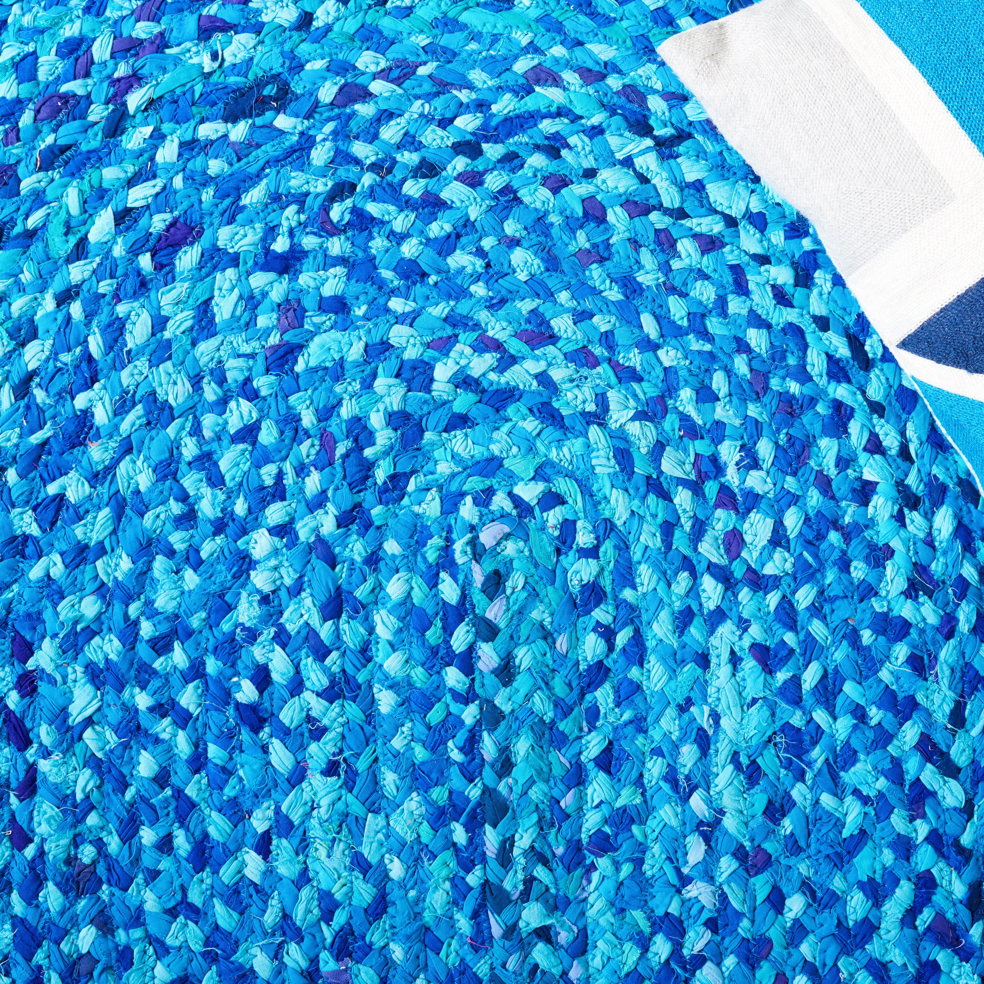 SAFAVIEH Braided Calvin Transitional Cotton Reversible Area Rug, Turquoise, 7' x 7' Round
