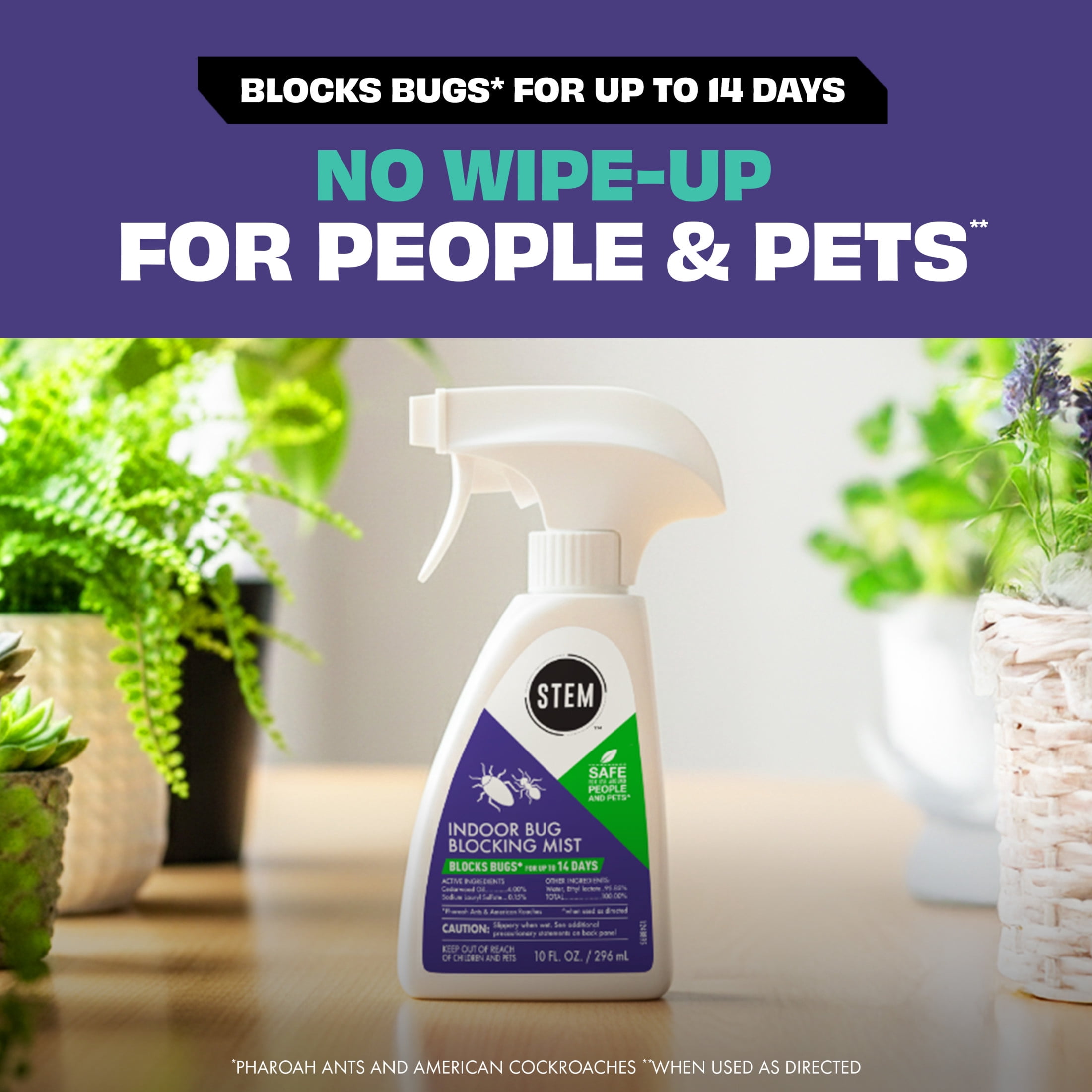 STEM Bug Blocking Mist, Water-Based Indoor Pest Barrier, Gentle Fine Mist, Blocks Bugs up to 14 Days, No Wipe Up, Safe for Use Around People & Pets (10 fl. oz.)