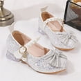 thumbnail image 3 of FAHXNVB Girls Mary Jane Shoes Low Heels Pearl Strap Bow Glitter Dress Shoes Wedding Birthday Party Sparkly Princess Shoes 4.5-11.5 Years, 3 of 7
