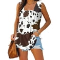 thumbnail image 1 of ICHUANYI Clearance Women's Fashion Prinded Square Neck Comfortable Loose T-shirt Sleeveless Blouse Casual Tops(Coffee, L) ICHUANYI WER2023081504658, 1 of 5