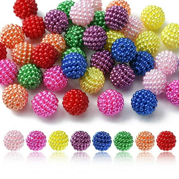 40Pcs 8 Colors Imitation Pearl Acrylic Beads Berry Beads Combined Beads Round Mixed Color 12mm Hole: 1.5mm 5pcs/color
