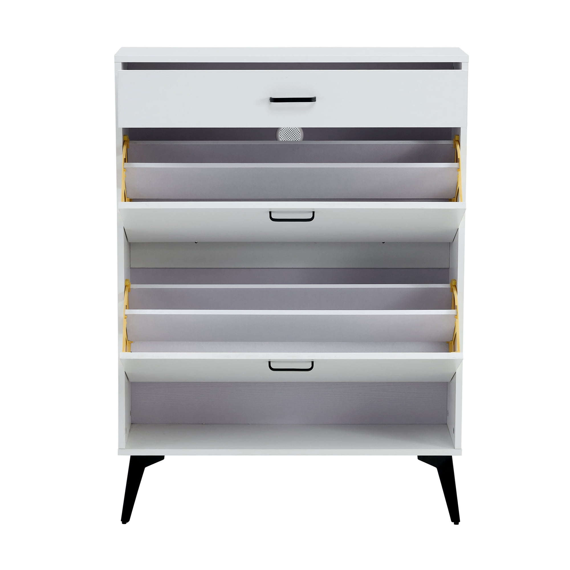 Kadyn 43.30"H White Shoe Storage Cabinet, Freestanding Shoe Rack Shoe Cupboard Organizer for Entryway with Metal Leg Kadyn 43.30"H White Shoe Storage Cabinet, Freestanding Shoe Rack Shoe Cupboard Organizer for Entryway with Metal Leg