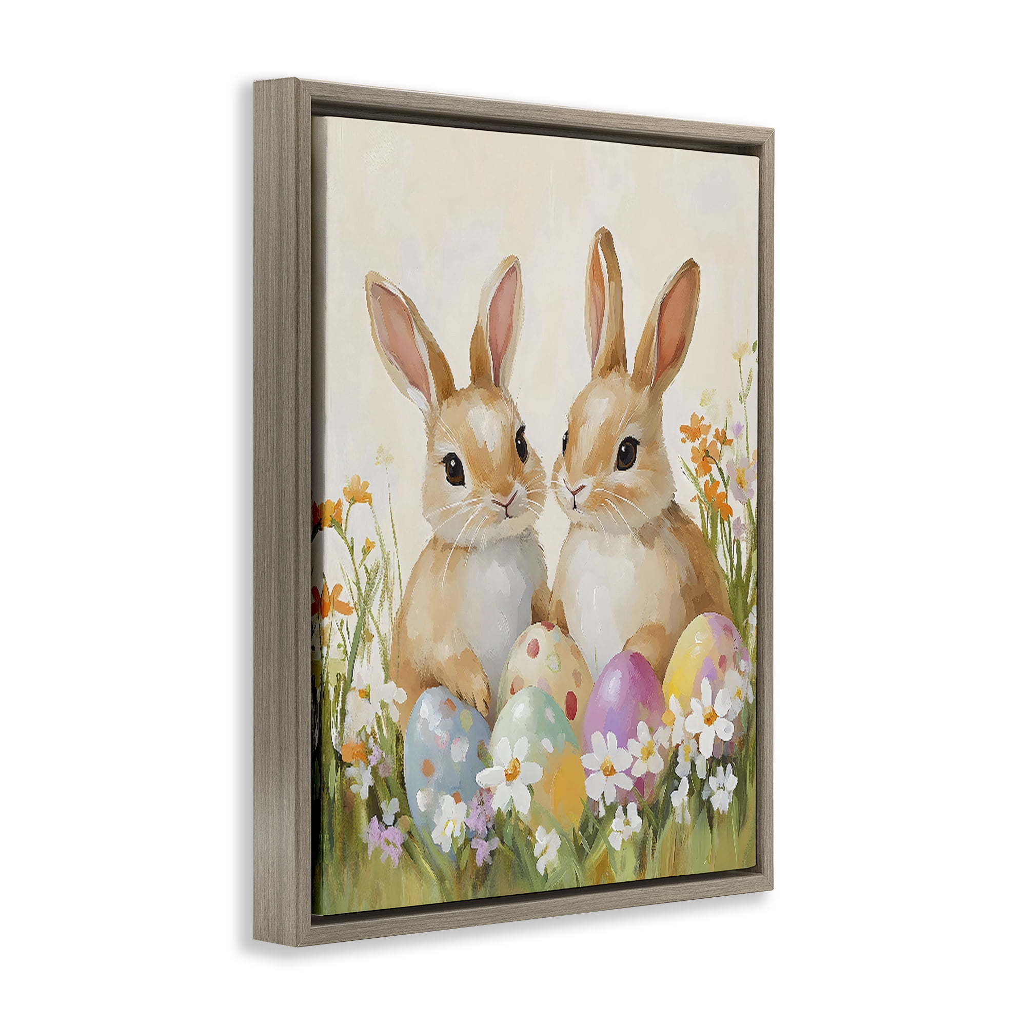 Stupell Industries Bunnies with Painted Easter Eggs Brown Framed Floater Canvas Wall Art, design by The Prints Vibe