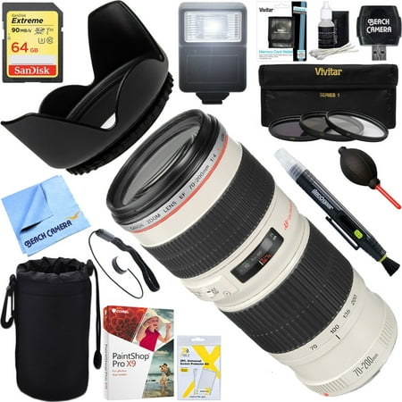 Canon EF 70-200mm F/4.0 L USM Lens + 64GB Ultimate Filter & Flash Photography (Best Lens For Wedding Photography Canon)