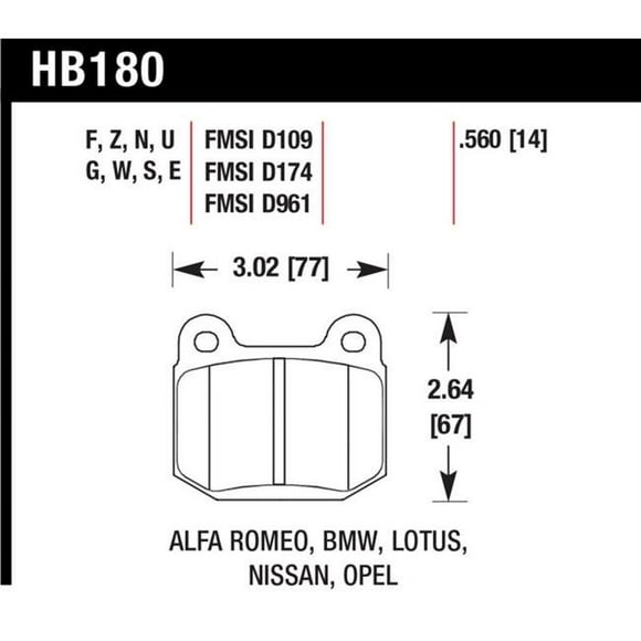 Hawk Performance HB180U.560 Track DTC-70 Coussinets Arrière pour 03-06 Evo & 04-09 STi & 03-07 350z