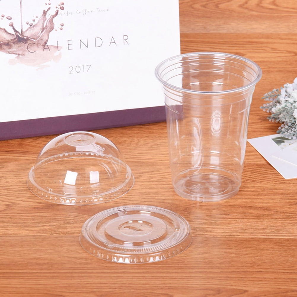 100 pcs Disposable Transparent Plastic Cup Juice Cups Cold Drinks Takeaway  Packaging (with Dome Lid) bubble