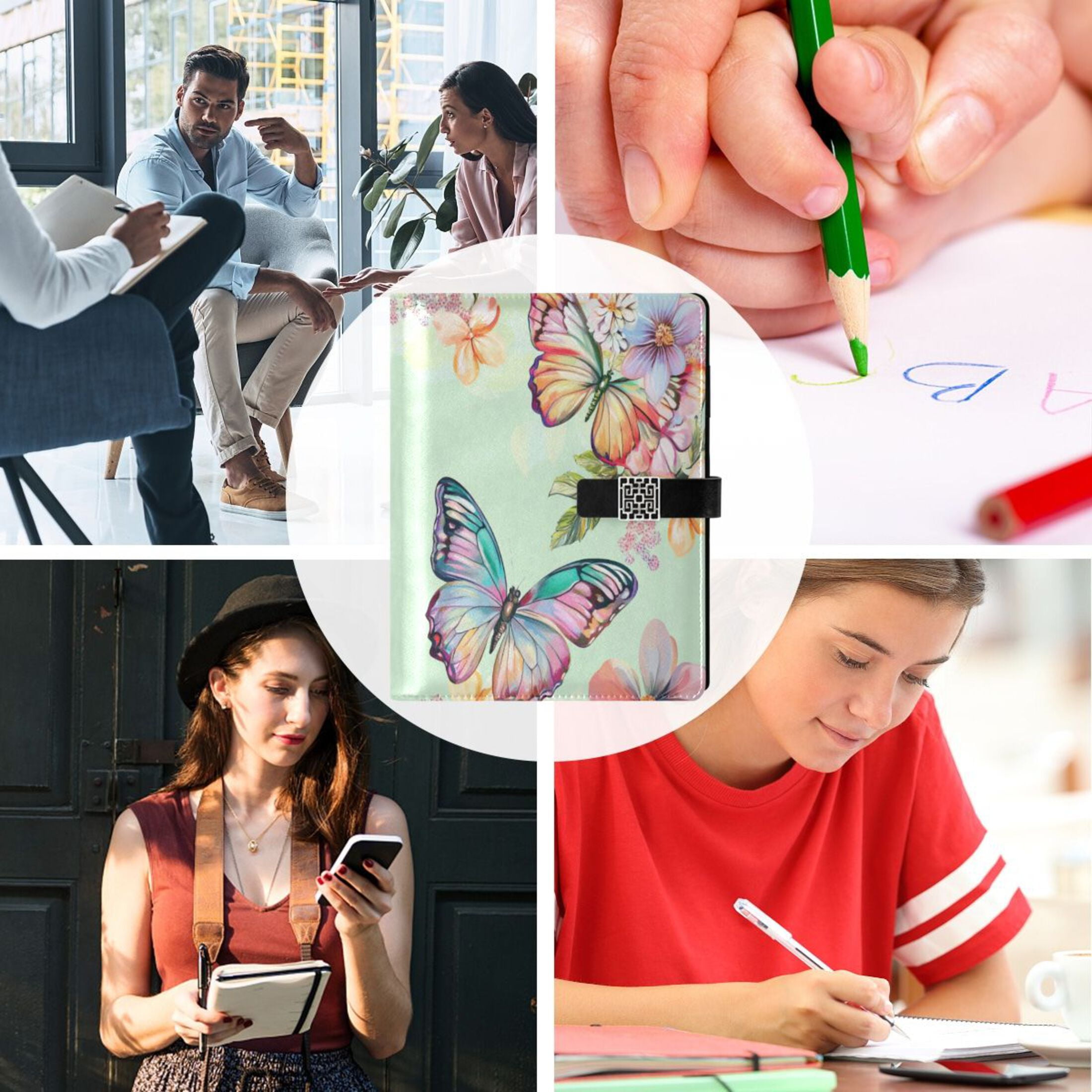 Leather Planner Leather Notebook Notebook Journal Binder Design Pen Pocket Design Convenient for Storage Beautiful Pale Green Butterfly