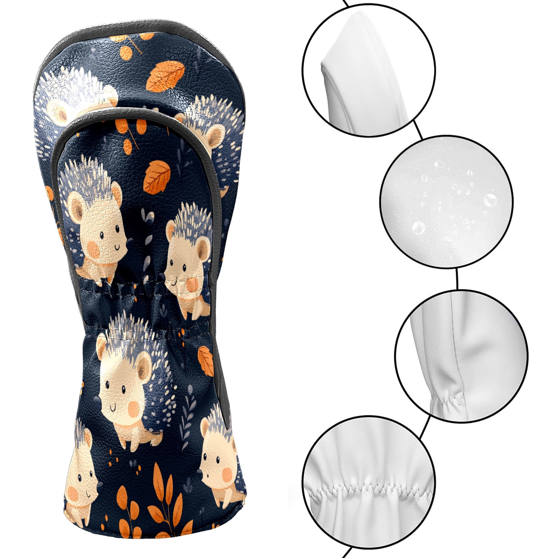 Golf Club Covers PU Leather Waterproof Head Covers for Fairway Woods Hybrids Dark Hedgehog