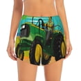 thumbnail image 2 of Picia farmer working with tractor at field Pattern Women's 2 in 1 Athletic Running Shorts High Waisted Workout Casual Gym Sweat Shorts with Comfy Liner Zipper Pockets-Large, 2 of 7