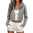 thumbnail image 5 of Women's Zip Up Hoodies,Cropped Cardigan Jacket,Drawstring Hooded Sweatshirts,Fleece Full Zip Up Hoodie,Casual Workout Long Sleeve Top,Fashion Jacket Crop Top with Pockets,Trendy Lightweight Grey, 5 of 8