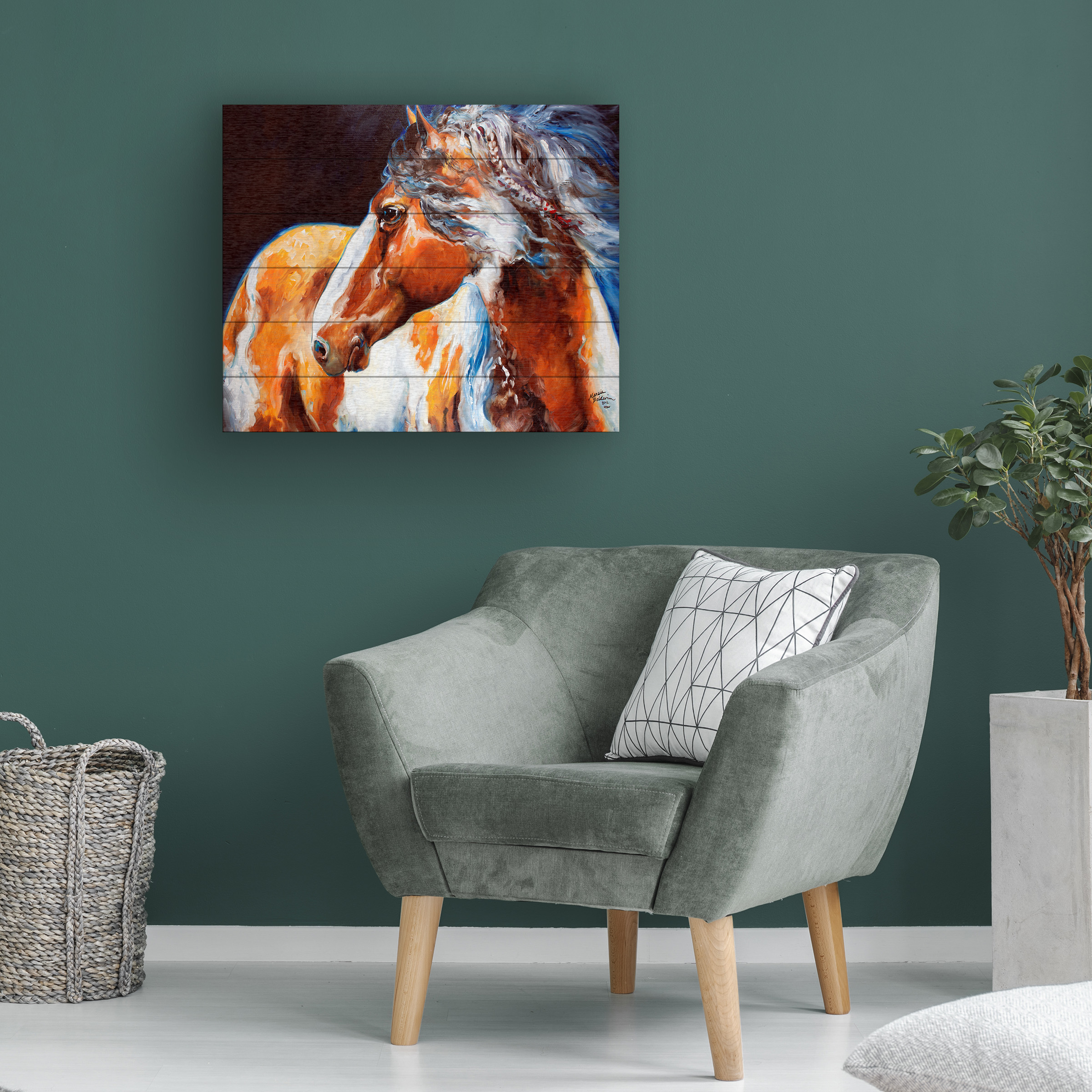 Marcia Baldwin 'Mohican Indian War Horse' Wood Slat Art 18x22