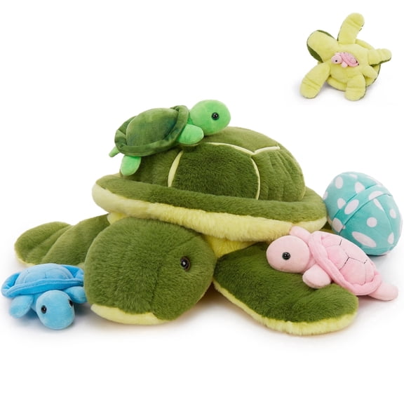 MorisMos 17.7'' Turtle Stuffed Animals with 4 Stuffed Turtles Plush Toys