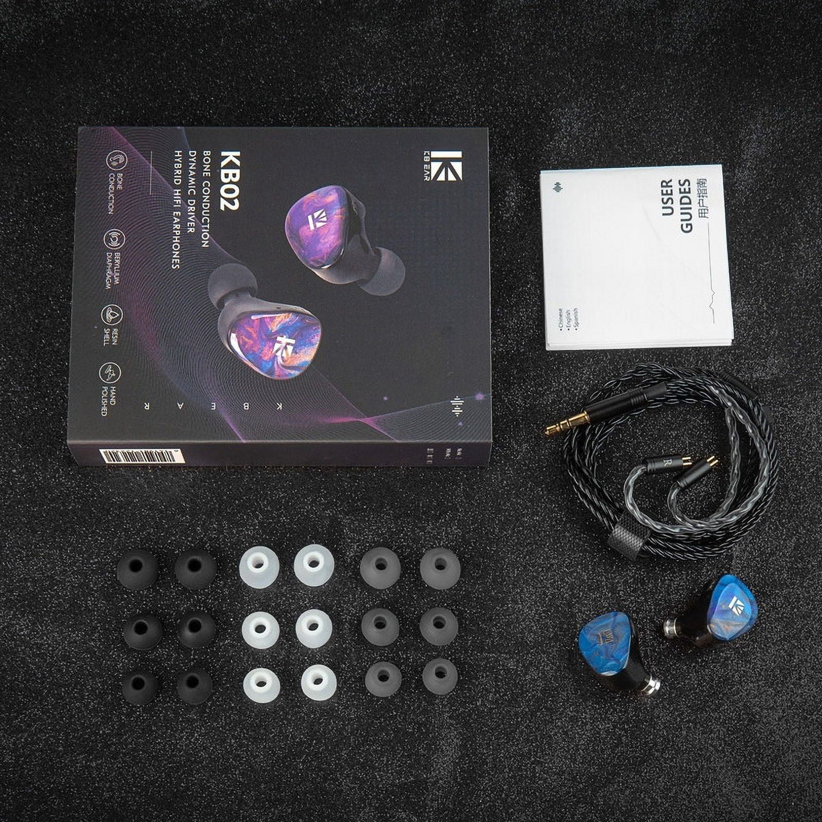 KBEAR KB02 in Ear Monitor, Colorful Hybrid 1DD Bone Conduction IEM in Ears Wired Earbuds Bass with 0.78 2Pin 4N OFC Cable 3.5mm Plug Cable for Gaming Singers Musicians(Purple Blue,without mic)