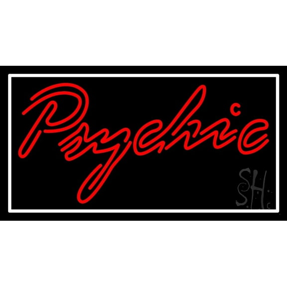 Red Double Stroke White Psychic LED Neon Sign 20" Tall x 37" Wide - inches Black Square Cut Acrylic Backing, with Dimmer - Bright and Premium built indoor LED Neon Sign for Storefront.