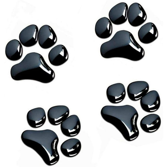 LZLRUN 4PCS Noir 3D Chrome Chien Empreinte Empreinte Autocollant Auto Voiture Emblème Decal Décoration