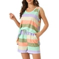 thumbnail image 3 of INSPIRE CHIC Women's Pajama Sets Tank Tops with Shorts Colorful Stripe Lounge Outfits with Pockets L Brown, 3 of 5