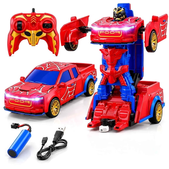 Tigozz 2-in-1 Transforming RC Car, Spider Pickup Truck Robot Toy with 2.4GHz Remote Control, LED Lights, 360 Degree Stunts for Kids Boys Indoor Play