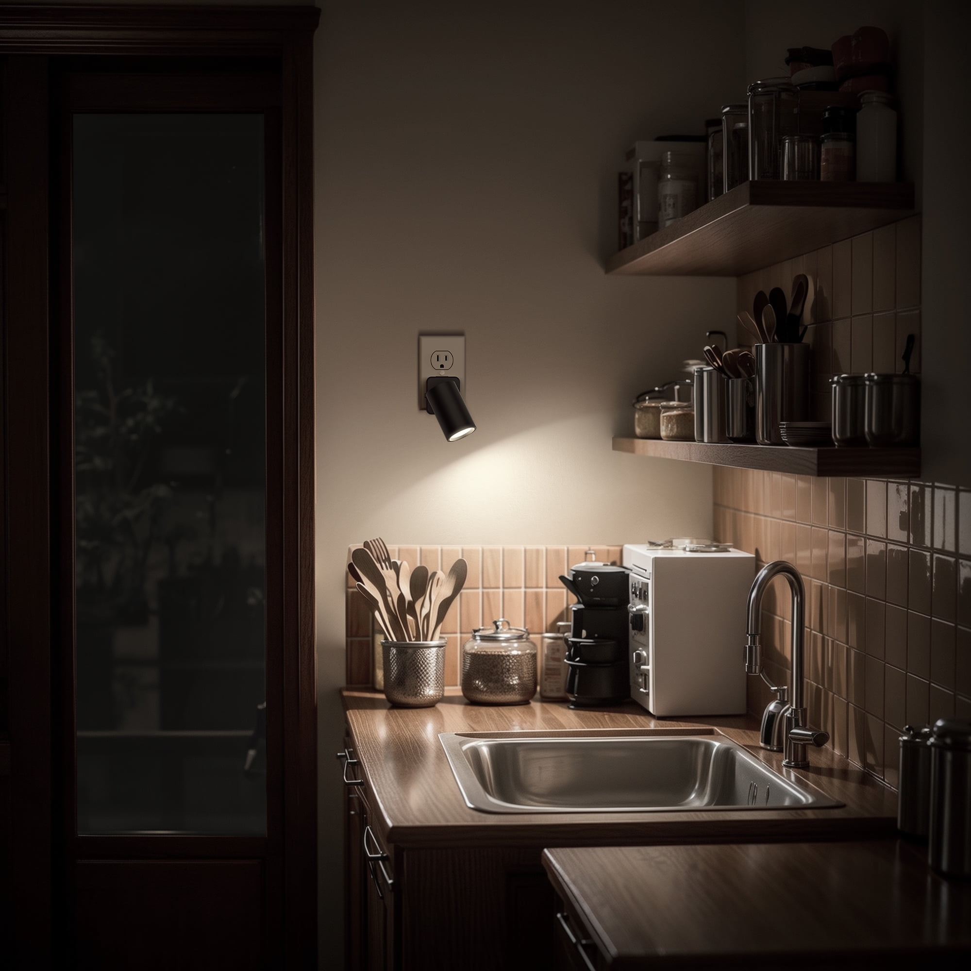 YANSUN 1W Integrated LED Plug-In Night Light, Dusk to Dawn Sensor, Black 5000K White, Rotatable Cylinder, Up & Down Beam for Bedroom Hallway 2-Pack