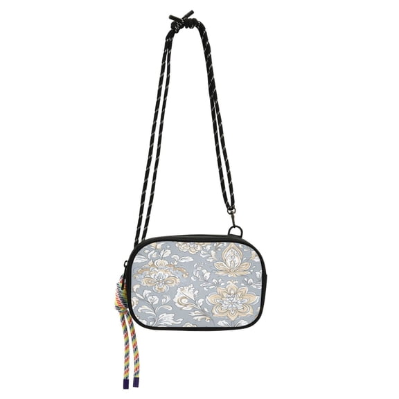 Stylish Crossbody Phone Bag Purse Handbags Adjustable Strap, Compact Design for Essentials Gray and White Flower Pattern
