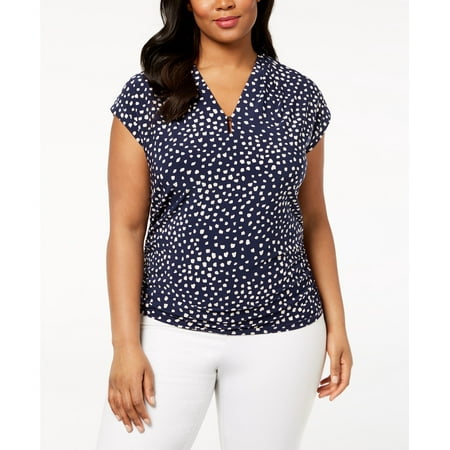 Anne Klein - Printed V-Neck Top - Plus - 3X