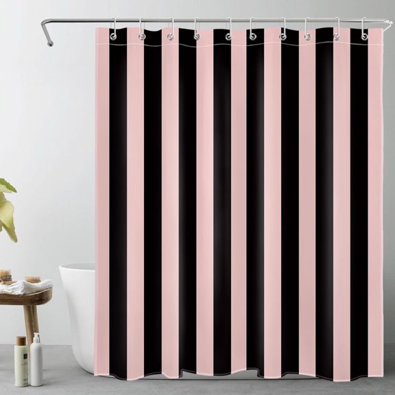 Pink and Black Striped Shower Curtain for Bathroom Modern Abstract Minimalist Vertical Stripe Shower Curtains with Hooks Vintage Aesthetic Bathroom Curtains Shower-48"W x 72"L (Pack of 1)